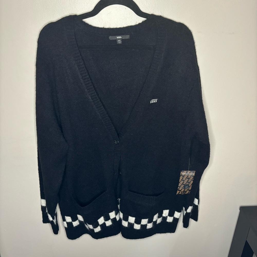 NWT Vans Lowcheck Cardigan Black with Black and White Checkerboard sz M/L